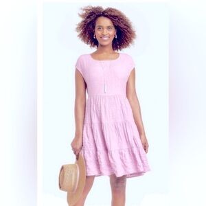 Knox Rose Women’s Pink Crepe Ruffled Tiered Flowy Boho Dress Size Small